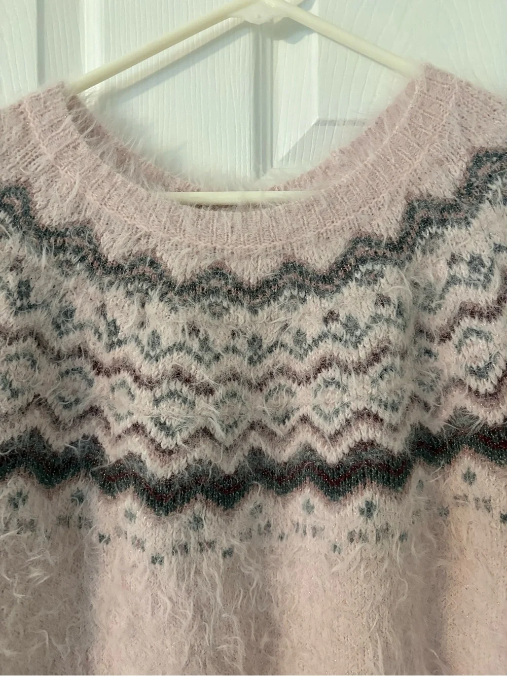 Pink Fuzzy Sparkle Fair Isle Nordic Sweater 18/20